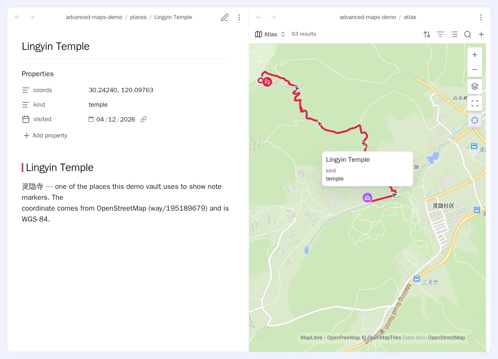 A note beside its Base map, with the map following the note and its popup open