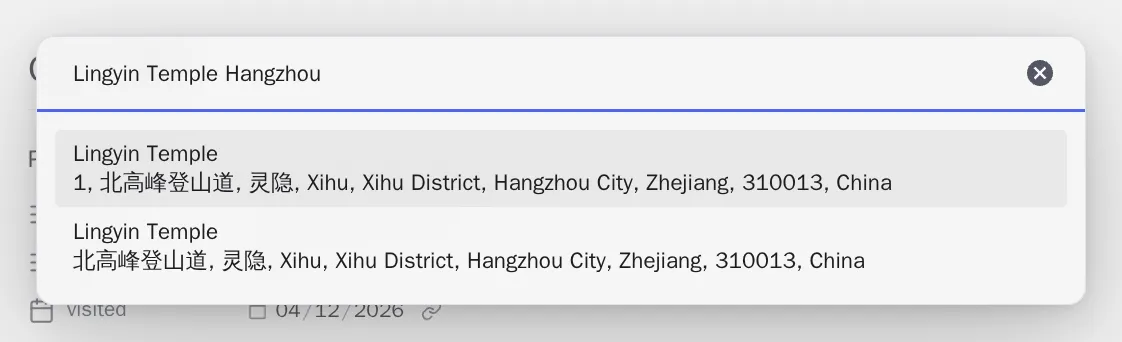 Place search results with addresses